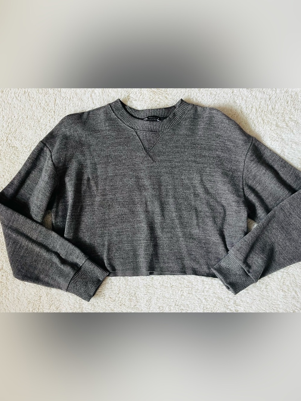 Zara Womens Cropped Crewneck Sweater - Charcoal Gray Sz Large